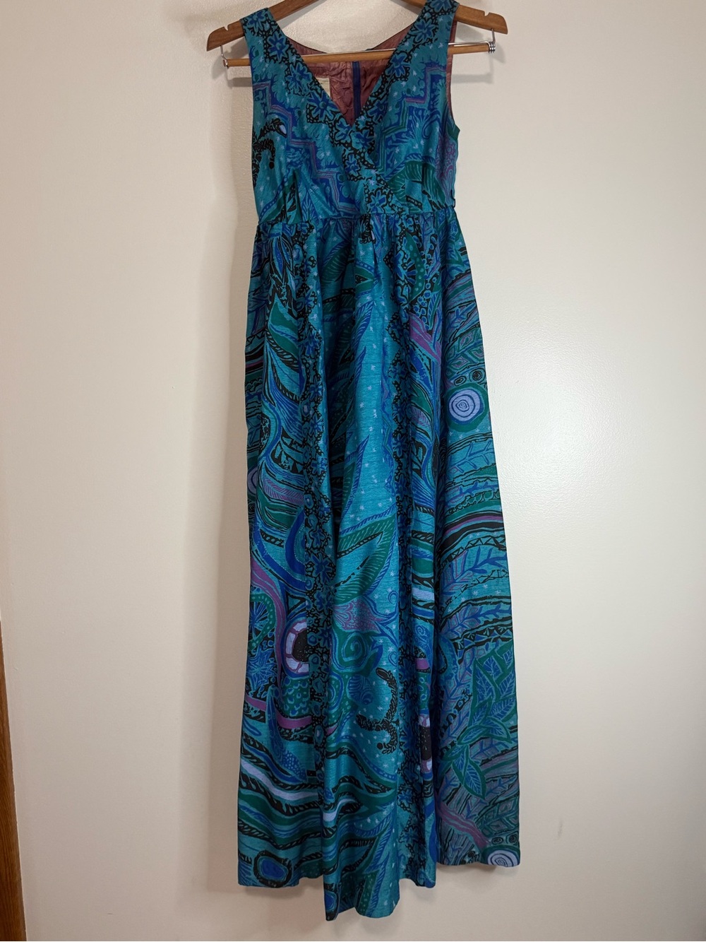 Whims Vintage stunning Women’s Teal Patterned wide leg jumpsuit in size small
